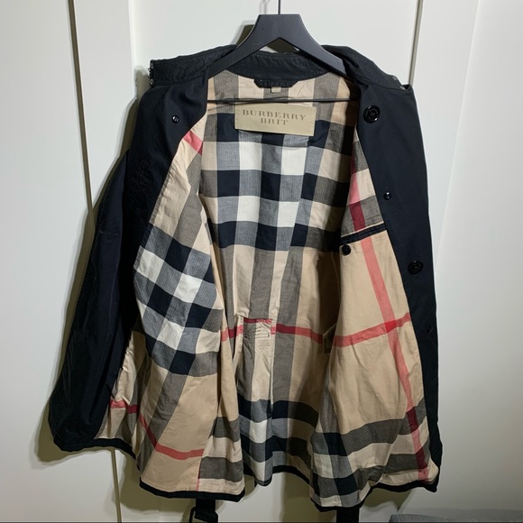 Burberry Mid Length Kensington Trench Coat with Plaid Lining, Black - Picture 2 of 3